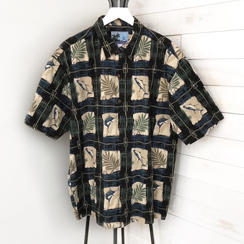 Blue Water Hawaiian Theme Button Down Shirt Large